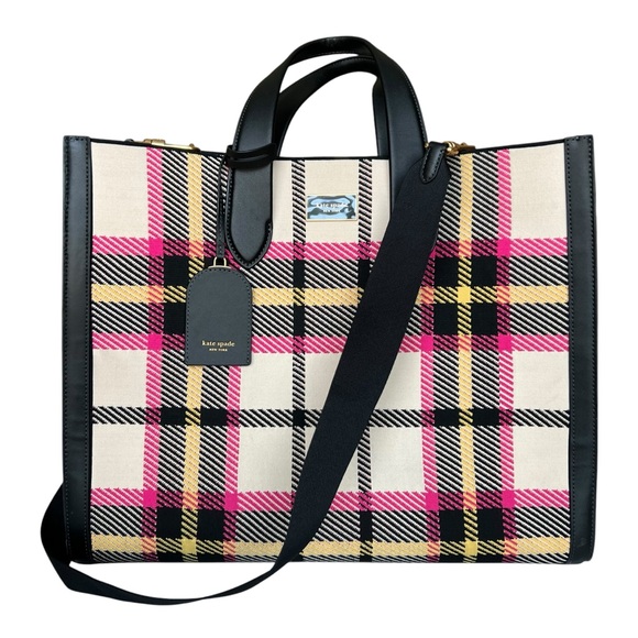 kate spade Handbags - Kate Spade New York Manhattan Museum Plaid Knit Jacquard Large Tote